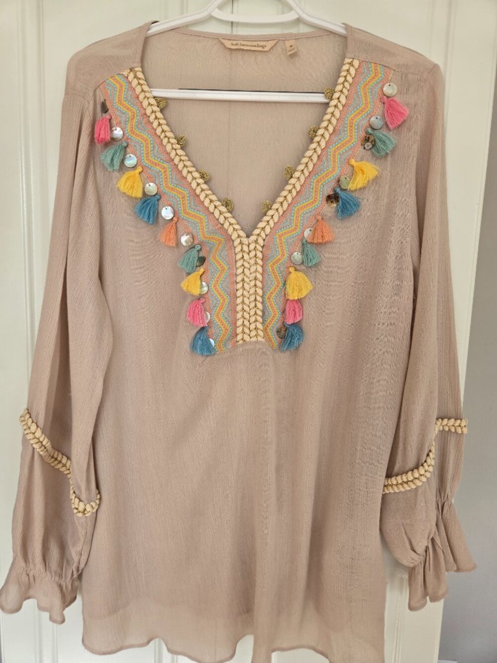 Soft Surroundings Clementine Tassel Tunic Bohemian style Top Size Medium